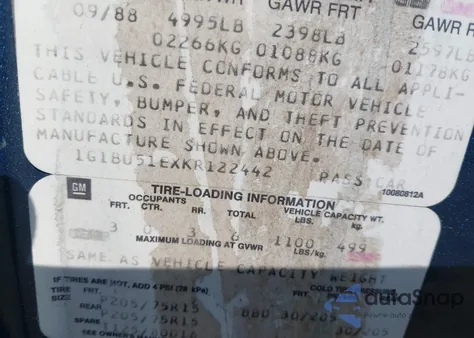 1989 Chevrolet Caprice Classic Brougham z USA, uszkodzony, nr VIN 1G1BU51EXKR122442